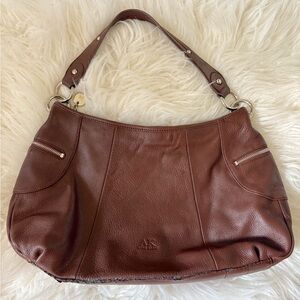 Anne Klein Retro Brown Leather Shoulder Bag • Purse